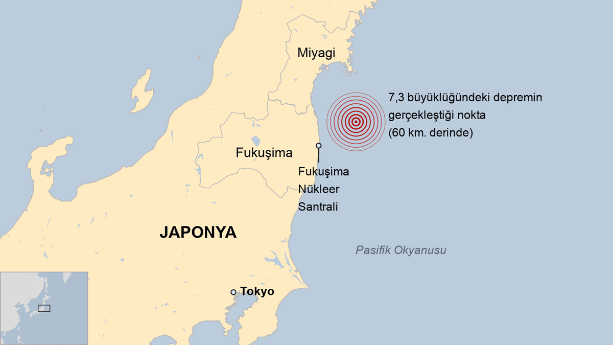 Japonya'da Fukuşima Yakınlarında 7,3 Büyüklüğünde Deprem Meydana Geldi