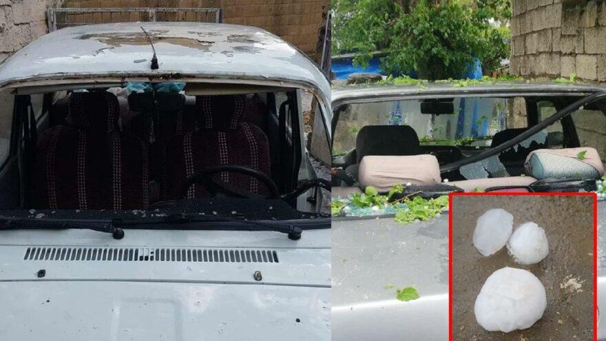 Ceviz Büyüklüğünde Dolu Yağdı, Araçlar Bu Hale Geldi