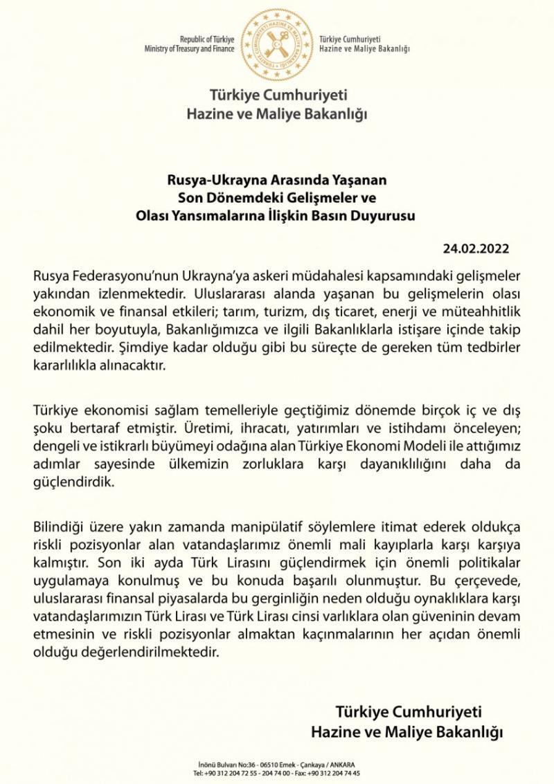 Hazine ve Maliye Bakanlığından 'Türk Lirası' Açıklaması